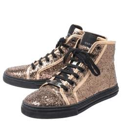  Gucci Rose Gold Glitter California High Top Sneakers Size 38