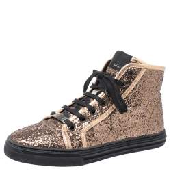  Gucci Rose Gold Glitter California High Top Sneakers Size 38
