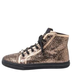  Gucci Rose Gold Glitter California High Top Sneakers Size 38