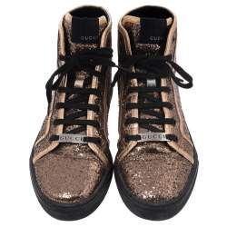  Gucci Rose Gold Glitter California High Top Sneakers Size 38