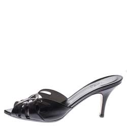 Pre Owned صندل غوتشي سلايد قصة جلد أسود مقاس 36