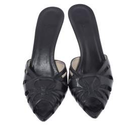 Pre Owned صندل غوتشي سلايد قصة جلد أسود مقاس 36