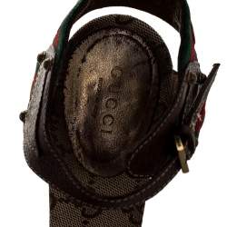 Pre Owned صندل غوتشي سير كاحل مزخرف حلقات جلد بني ويب أحمر / أخضر مقاس 37.5