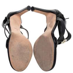 Pre Owned Gucci Black Leather GG Logo Open Toe Sandals Size 39