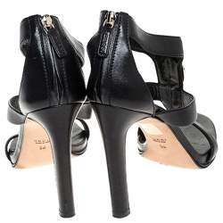 Pre Owned Gucci Black Leather GG Logo Open Toe Sandals Size 39