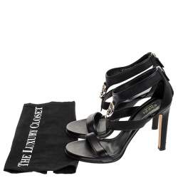 Pre Owned Gucci Black Leather GG Logo Open Toe Sandals Size 39