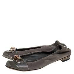 Gucci Grey Suede, Patent And Leather Bamboo Horsebit Ballet Flats Size 36.5