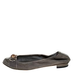 Gucci Grey Suede, Patent And Leather Bamboo Horsebit Ballet Flats Size 36.5