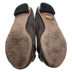 Gucci Grey Suede, Patent And Leather Bamboo Horsebit Ballet Flats Size 36.5