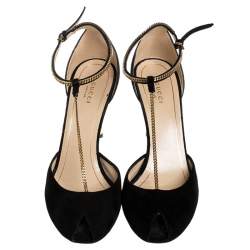Pre Owned Gucci Black Suede Ophelie Chain Detail Ankle Strap Sandals Size 40