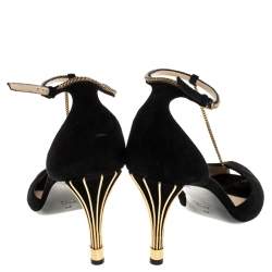 Pre Owned Gucci Black Suede Ophelie Chain Detail Ankle Strap Sandals Size 40