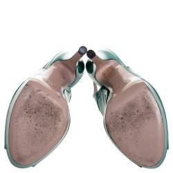 Pre Owned Gucci Teal Patent Leather Sofia Platform Peep Toe Slingback Sandals Size 36