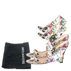 مملوكة مسبقًا Gucci Floral Printed Satin Ankle Strap Wedge Sandals Size 40