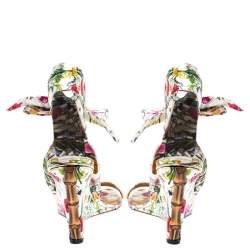 مملوكة مسبقًا Gucci Floral Printed Satin Ankle Strap Wedge Sandals Size 40