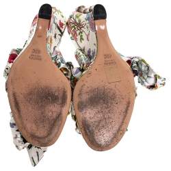 مملوكة مسبقًا Gucci Floral Printed Satin Ankle Strap Wedge Sandals Size 40