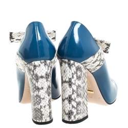 Pre Owned Gucci Multicolor Leather And Python Bow Block Heel Round Toe Pumps Size 38
