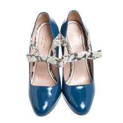 Pre Owned Gucci Multicolor Leather And Python Bow Block Heel Round Toe Pumps Size 38