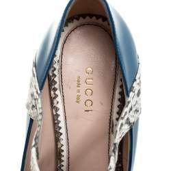 Pre Owned Gucci Multicolor Leather And Python Bow Block Heel Round Toe Pumps Size 38