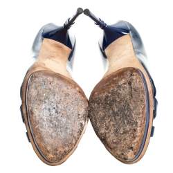 مملوكة مسبقًا Gucci Blue Patent Leather Open Toe Pumps Size 38