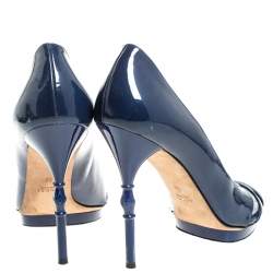 مملوكة مسبقًا Gucci Blue Patent Leather Open Toe Pumps Size 38