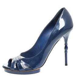 مملوكة مسبقًا Gucci Blue Patent Leather Open Toe Pumps Size 38