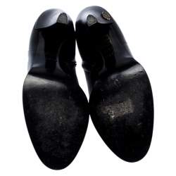 Pre Owned Gucci Black Leather Ankle Booties Size 38.5