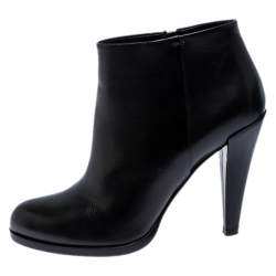 Pre Owned Gucci Black Leather Ankle Booties Size 38.5