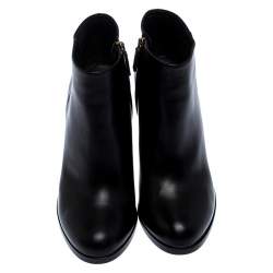 Pre Owned Gucci Black Leather Ankle Booties Size 38.5