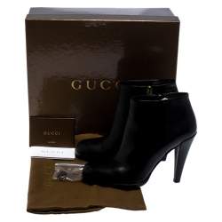 Pre Owned Gucci Black Leather Ankle Booties Size 38.5