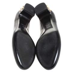 Pre Owned حذاء كعب عالي غوتشي كعب سميك مرصع جلد أسود مقاس 38