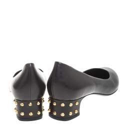 Pre Owned حذاء كعب عالي غوتشي كعب سميك مرصع جلد أسود مقاس 38