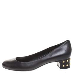 Pre Owned حذاء كعب عالي غوتشي كعب سميك مرصع جلد أسود مقاس 38