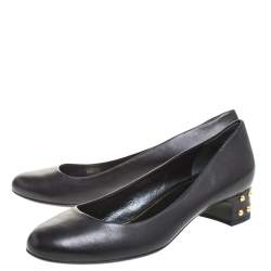 Pre Owned حذاء كعب عالي غوتشي كعب سميك مرصع جلد أسود مقاس 38