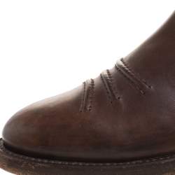 Pre Owned Gucci Brown Leather Mid Calf Round Toe Boots Size 41