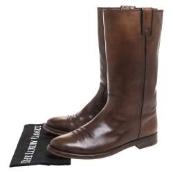Pre Owned Gucci Brown Leather Mid Calf Round Toe Boots Size 41