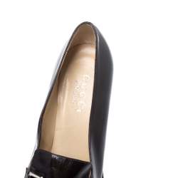 Pre Owned Gucci Black Leather Square Horsebit Square Toe Pumps Size 37