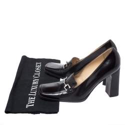 Pre Owned Gucci Black Leather Square Horsebit Square Toe Pumps Size 37