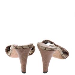 مملوكة مسبقًا Gucci Brown Leather And GG Canvas Slides Size 39