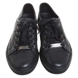 مملوكة مسبقًا Gucci Black Leather Low Top Lace Up Sneakers Size 38