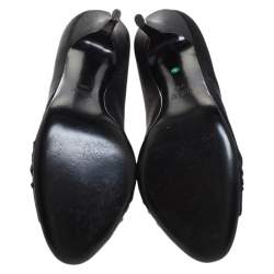 Pre Owned حذاء كعب عالي غوتشي مقدمة مفتوحة مزخرف فيونكة كريستال ساتان أسود مقاس 39