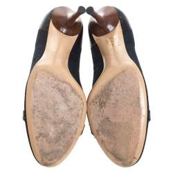 Pre Owned Gucci Black GG Canvas And Leather Trim Bamboo Horsebit Pumps Size 38.5