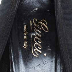 Pre Owned Gucci Black GG Canvas And Leather Trim Bamboo Horsebit Pumps Size 38.5