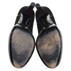 Pre Owned Gucci Black Suede And Leather Trim Buckle Detail Round Toe Pumps Size 38