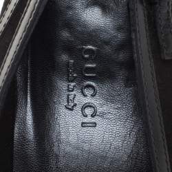 Pre Owned Gucci Black Suede And Leather Trim Buckle Detail Round Toe Pumps Size 38