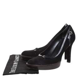 Pre Owned Gucci Black Suede And Leather Trim Buckle Detail Round Toe Pumps Size 38