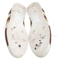 Gucci White Guccissima Canvas And Tan Leather Web Detail Sneakers Size 40.5
