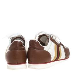 Gucci White Guccissima Canvas And Tan Leather Web Detail Sneakers Size 40.5
