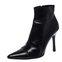 Pre Owned Gucci Black Leather Pointed Toe Ankle Boots Size 38