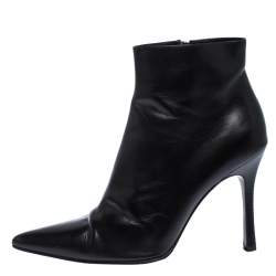 Pre Owned Gucci Black Leather Pointed Toe Ankle Boots Size 38