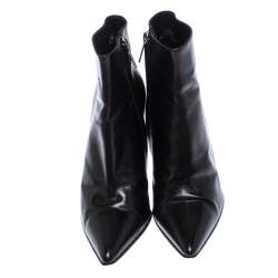 Pre Owned Gucci Black Leather Pointed Toe Ankle Boots Size 38
